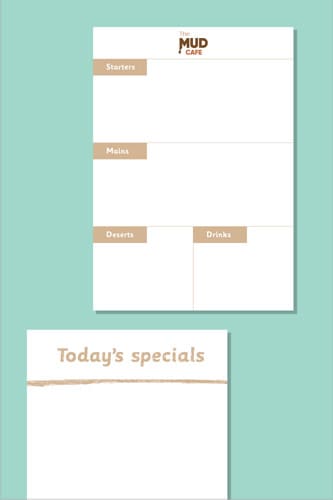 Mud Cafe Blank Menu and Specials Board