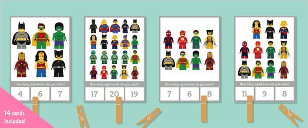 Superhero Count And Peg Activity (Numbers 1-20)