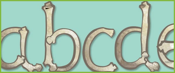 Bone themed display letters