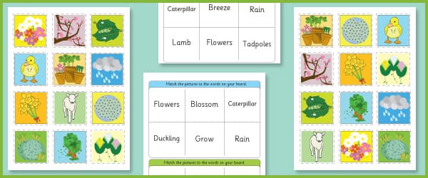 Spring topic bingo cards