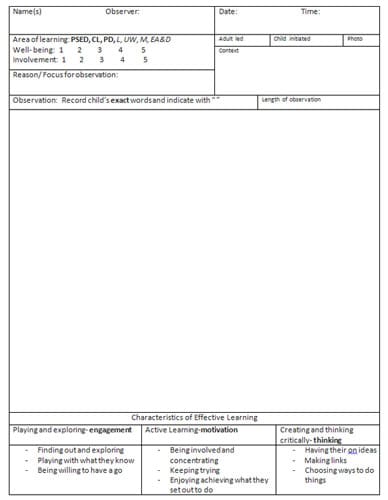EYFS observation template