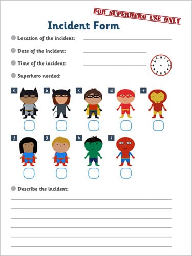 Superhero Incident Form | Superhero Role-Play