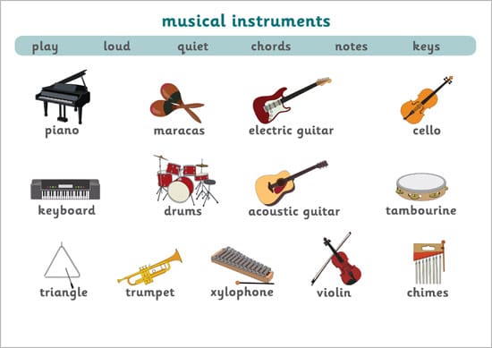 Musical Instruments Word Mat