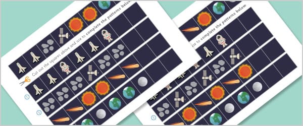 Space Complete the Pattern Worksheets