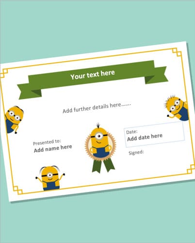 Editable Minion Themed Certificate