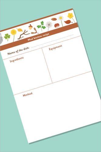 Mud kitchen Recipe Writing Frame