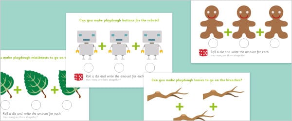 Adding 3 Sets Playdough Activity Sheets / Mats