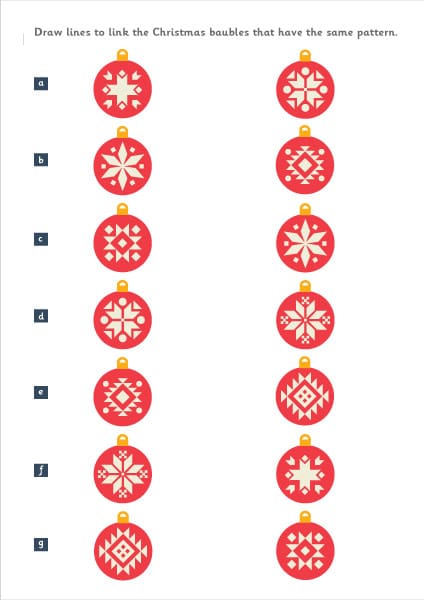 Christmas Bauble Matching Worksheet
