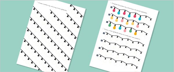 String Lights Sequence & Patterns Worksheets