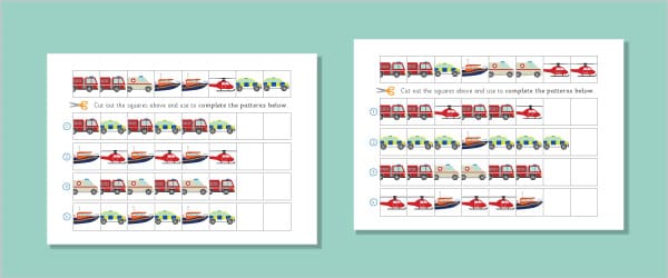 Emergency Vehicles Complete The Pattern Worksheets